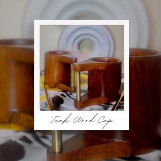 Handmade Gold Trim Teak Wood Cup & Tray Set [3-piece Set]